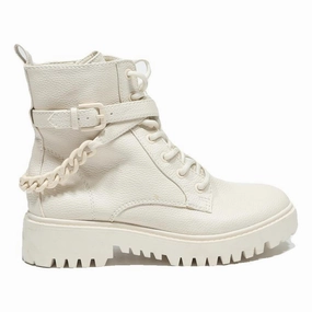 Faux Snakeskin Ankle Boots GUESS Womens Leather Lace-Up Ankle Boots Cream UK 6.5 Chunky Sole Chain Detail