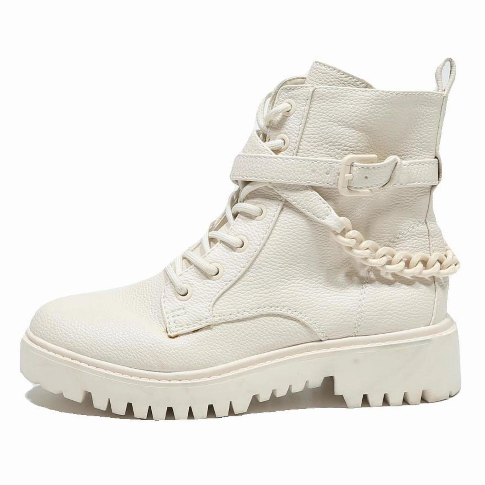 GUESS Womens Leather Lace-Up Ankle Boots Cream UK 6.5 Chunky Sole Chain Detail Reinforce Boot Ankle Diy