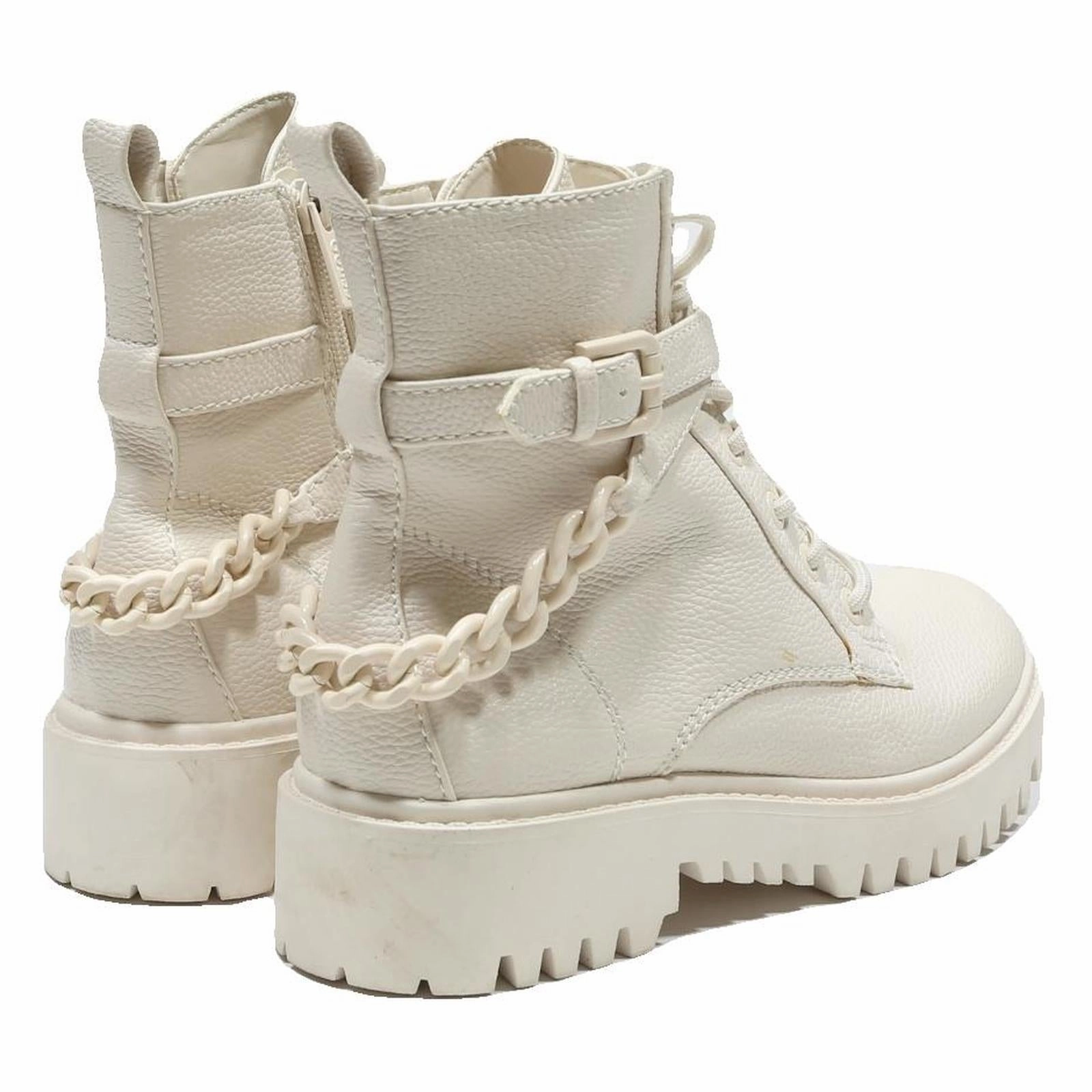 Inge Ankle Boots GUESS Womens Leather Lace-Up Ankle Boots Cream UK 6.5 Chunky Sole Chain Detail