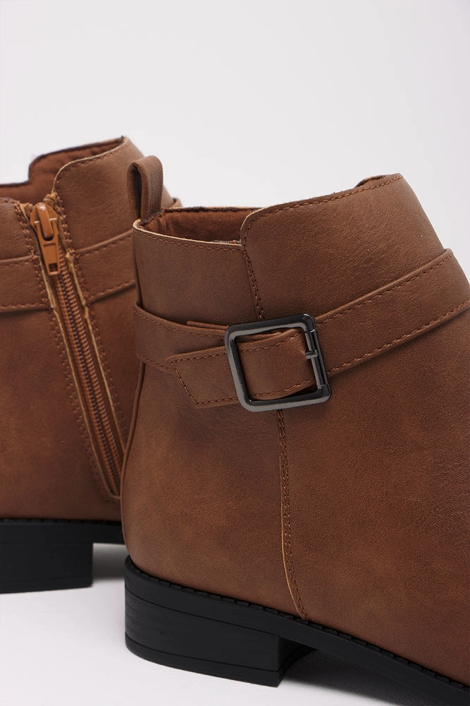 Short Dress With Ankle Boots Buckle Trim Boots Natural