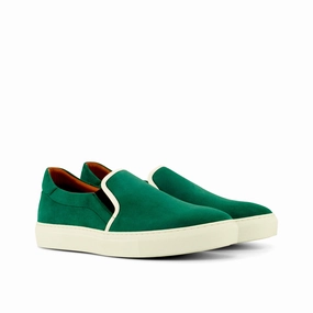 90s Platform Sneakers Green Suede Slip-On Sneakers