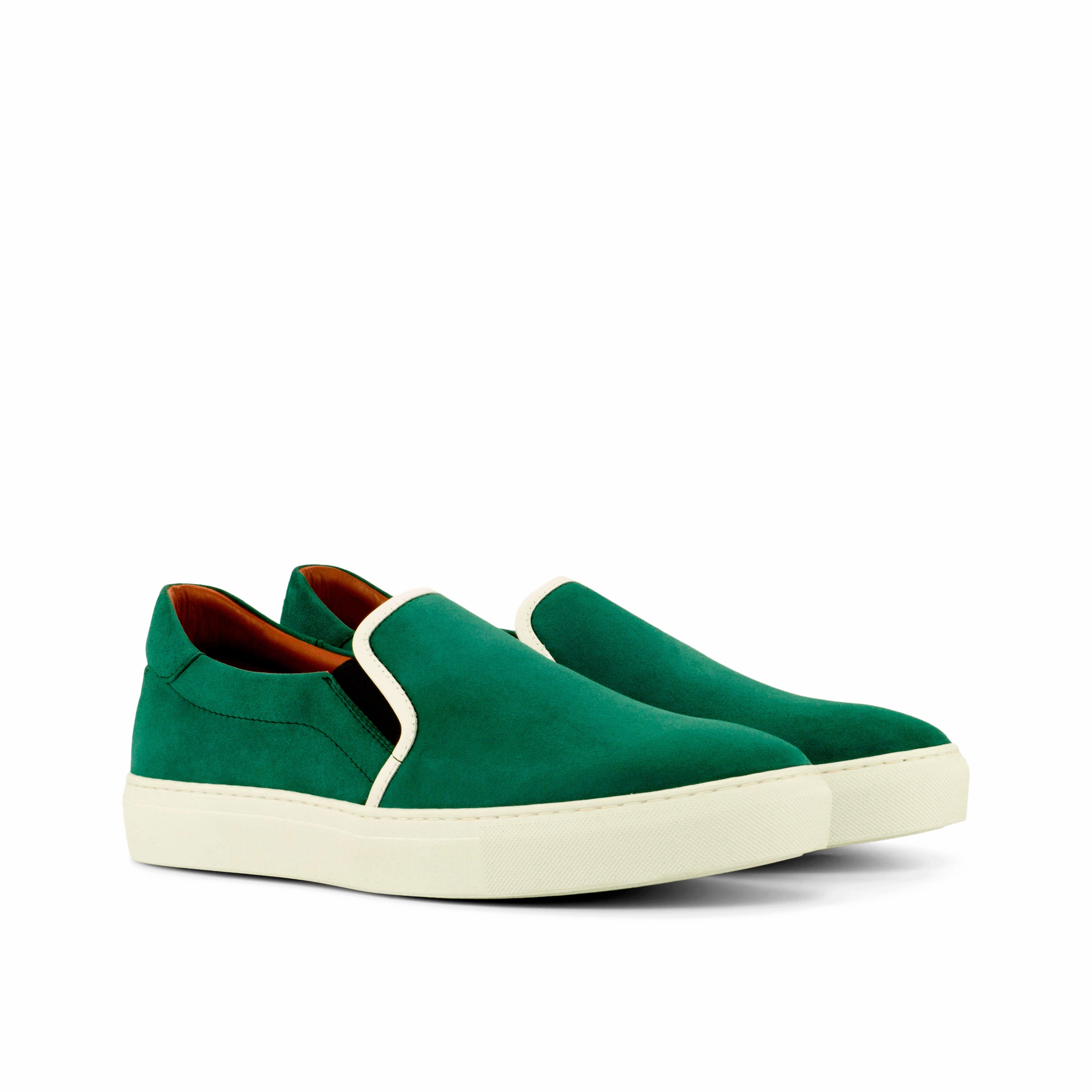 Green Suede Slip-On Sneakers Retro Style Sneakers
