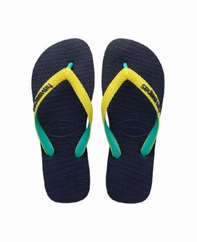 Full Grain Leather Flip Flops HAVAIANAS TOP MIX - NAVY/NEON YELLOW