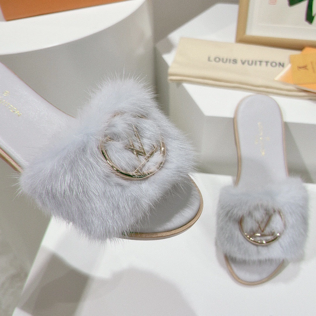 SE1173 LB Mink Fur Flat Mule / Size5-12 Best Flat Shoes For Dresses