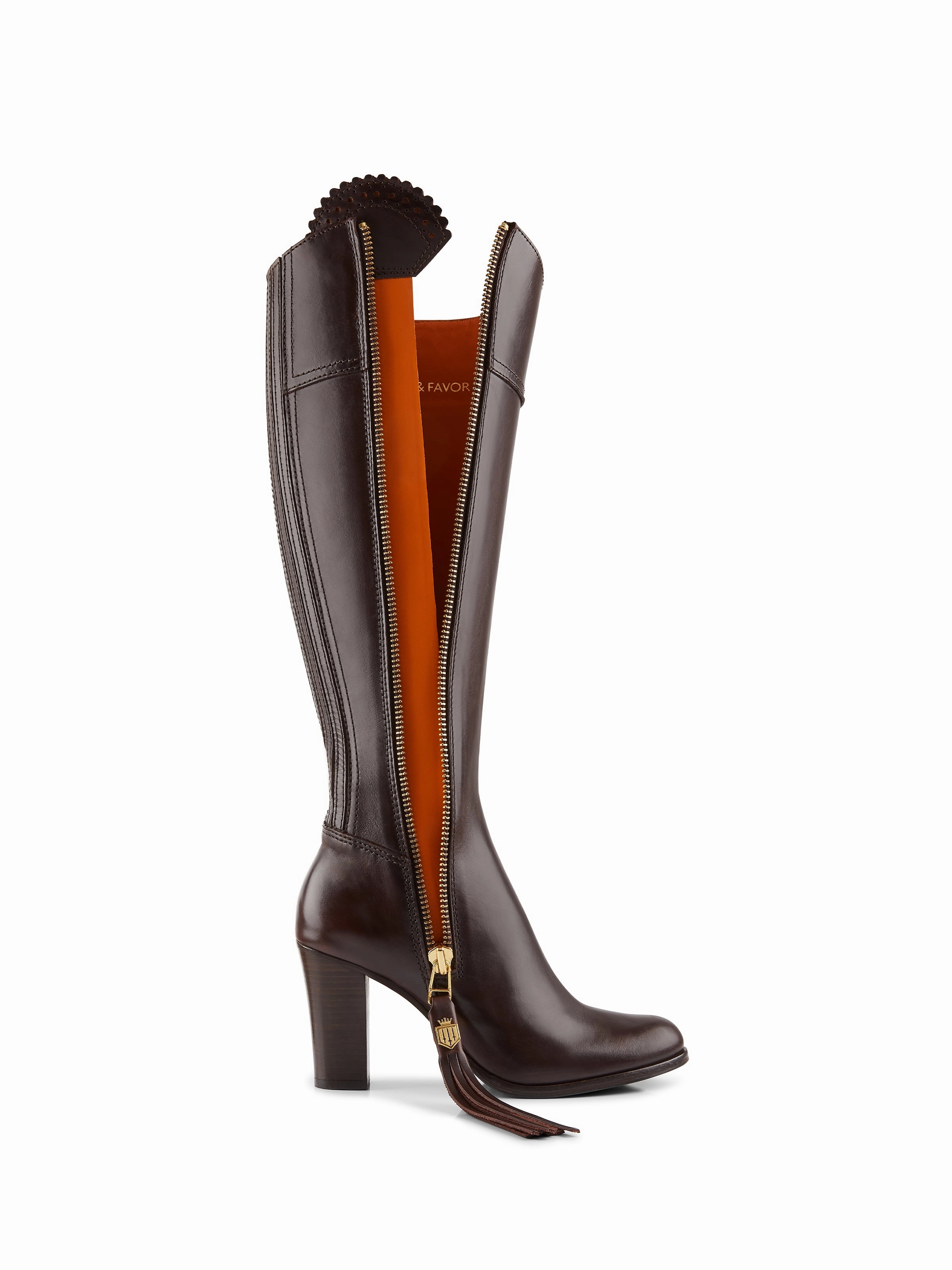 High Heeled Regina (Regular Fit) - Mahogany Leather Plaid Chelsea Boots