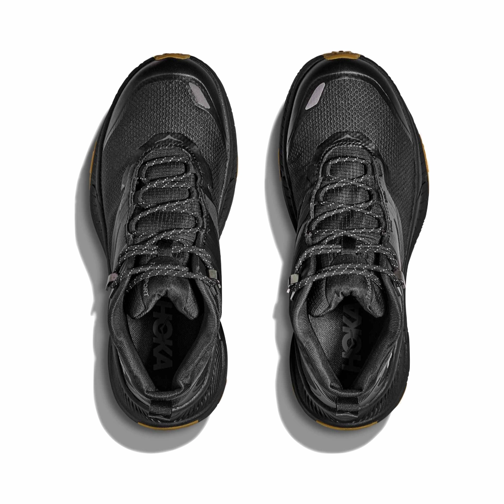 Hiking Boots With No Arch Support Hoka Women's Transport Hike GTX Mid Waterproof Boot in Black/Black