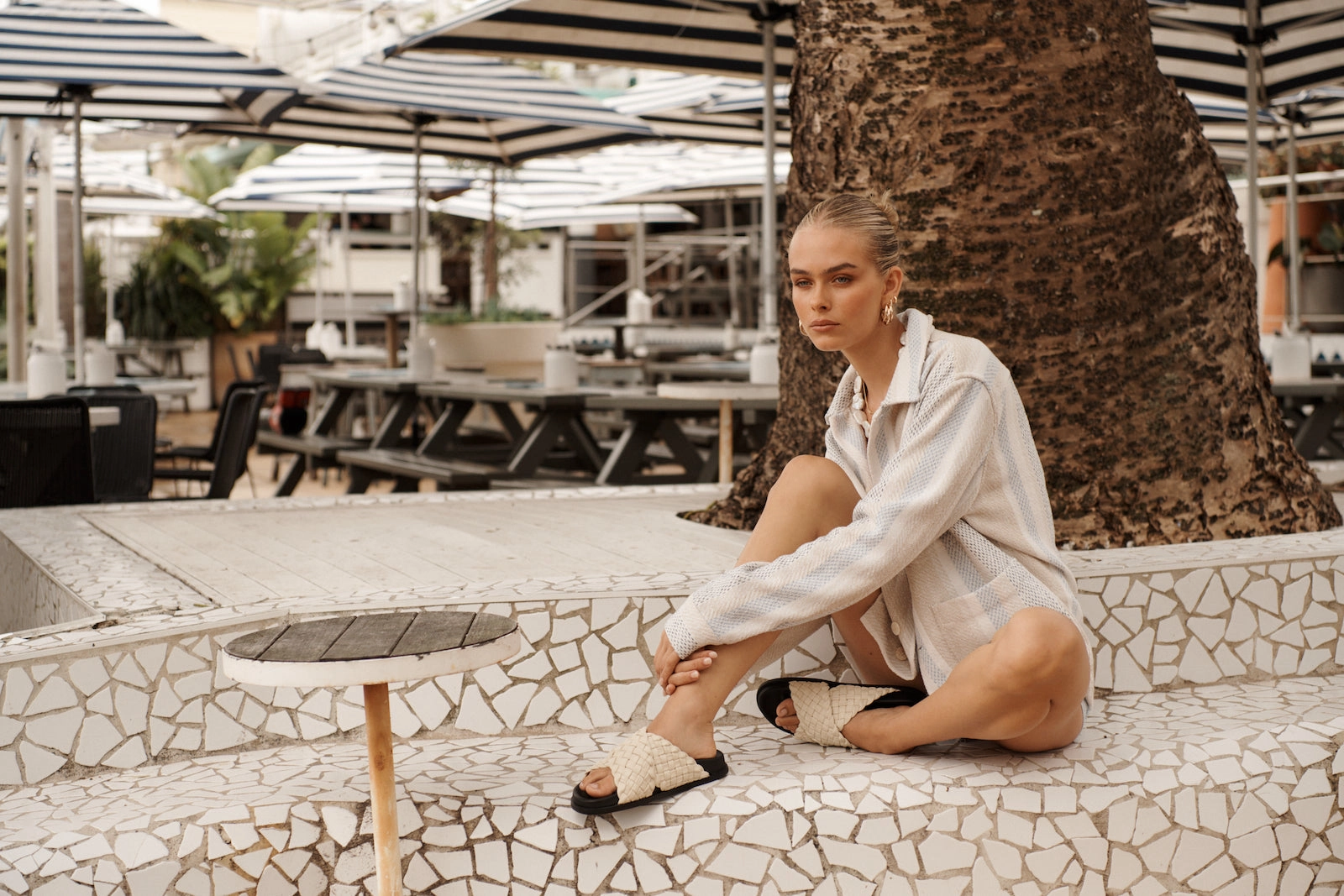 Jenni Kayne Shearling Slide Evelyn Footbed Off White