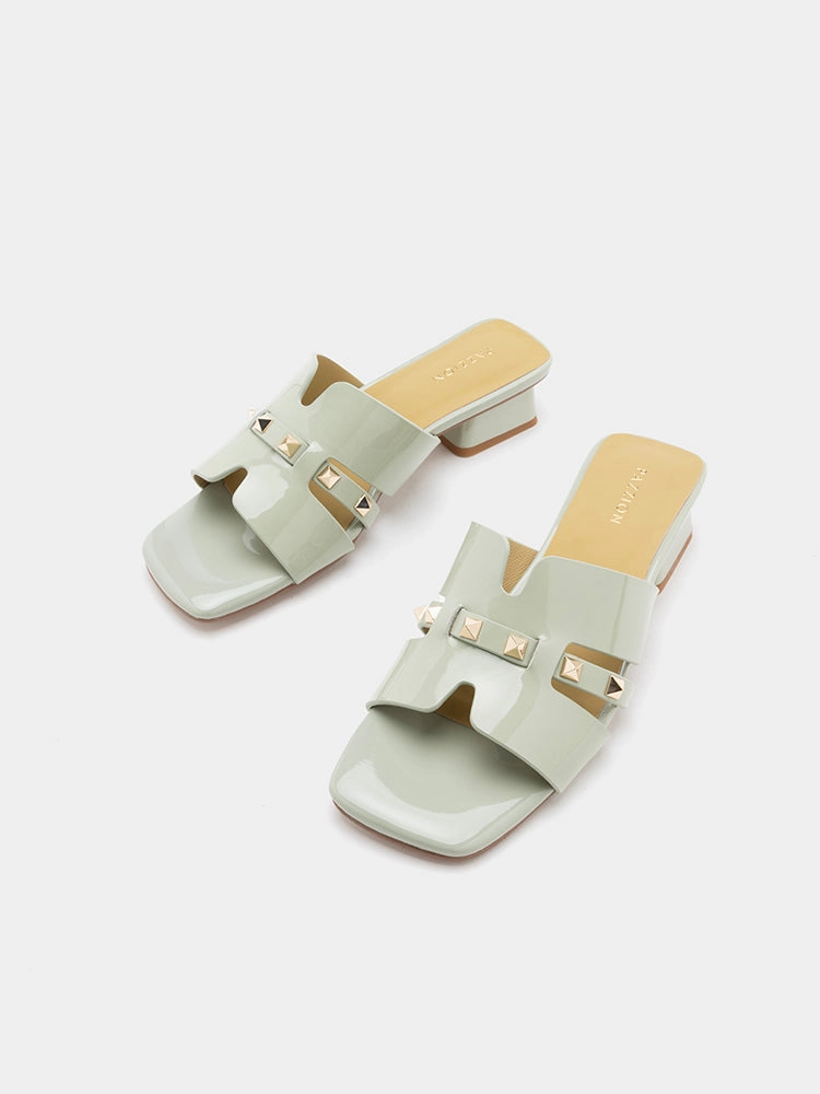 Illiana Patent Studded Heels Spiral High Heels