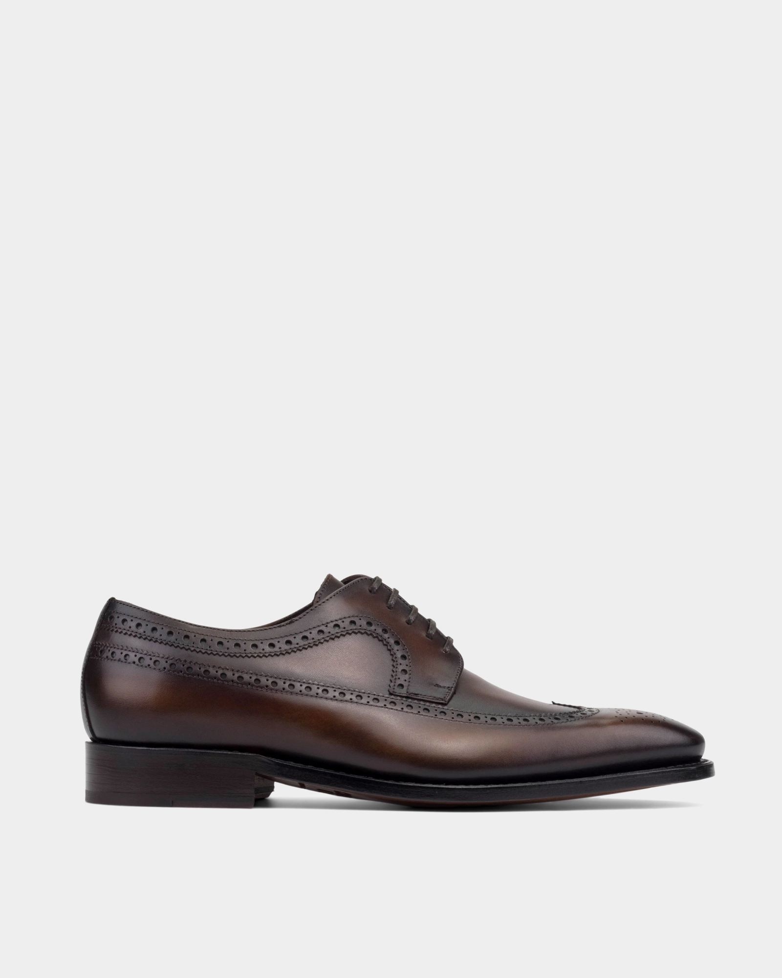 Opaque Brushed Leather Lace-up Shoes Alex Brown Wingtip Derby with Half-Rubber Soles - 722