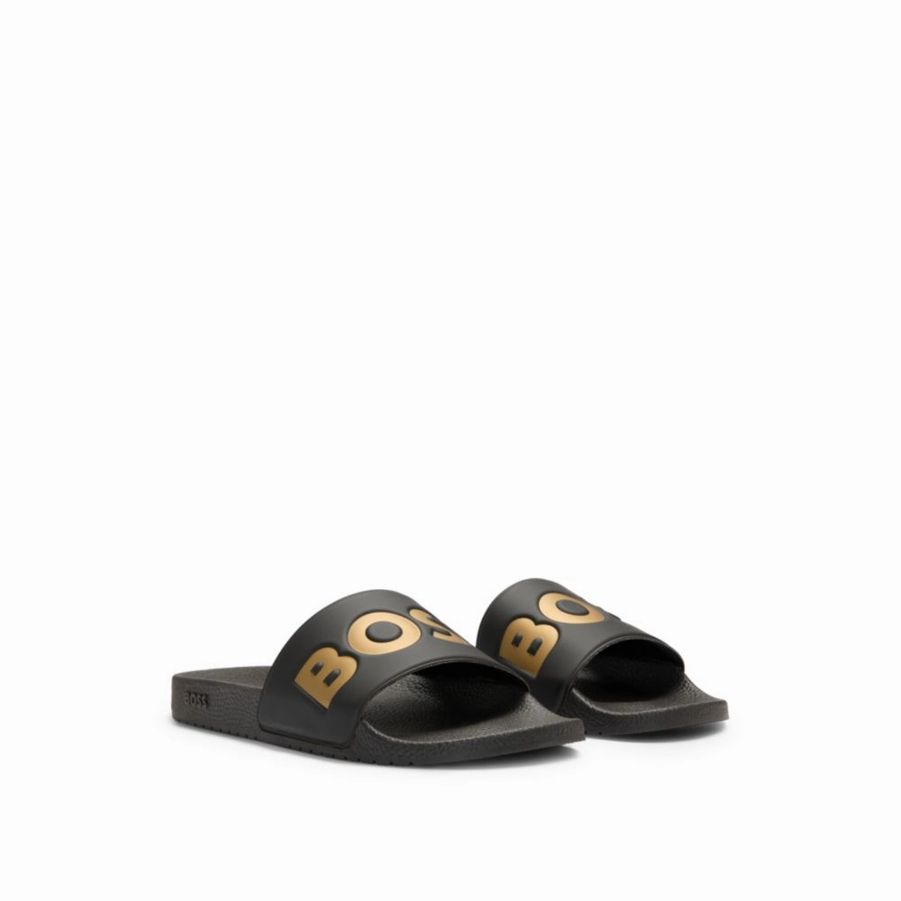 Custom House Slippers Italian-made slides with large logo detail