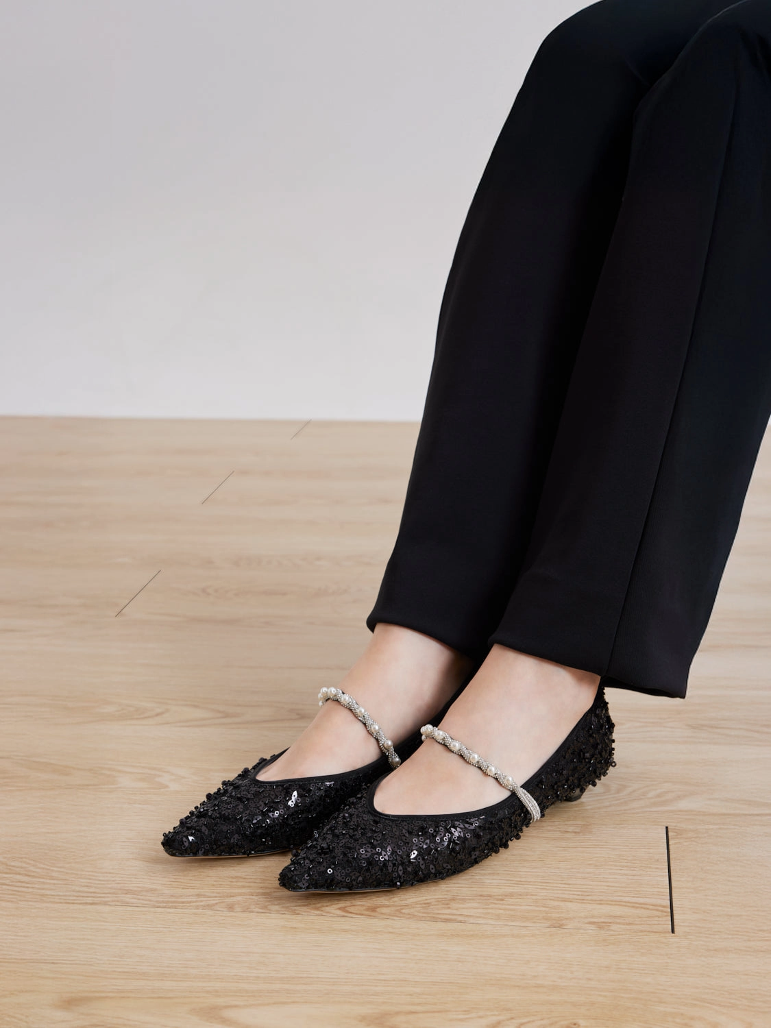 High Heels High Fashion Jemima Embellished Mesh Pointed Toe Flats