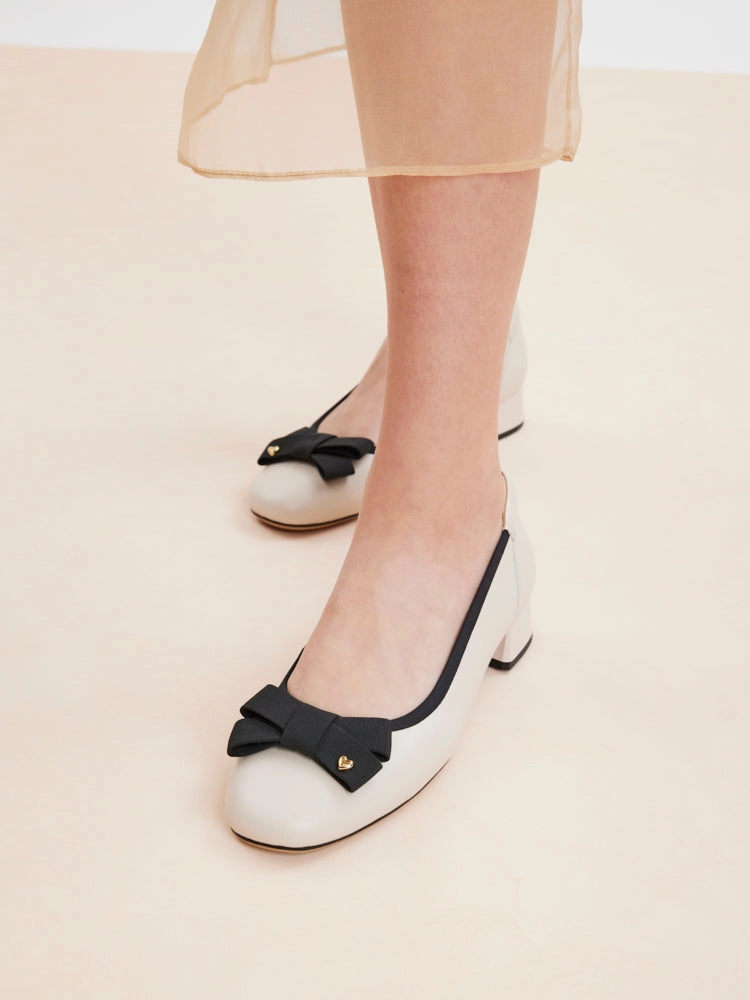 Aurea Two-Tone Bow Low Block Heels High Heeled Bootie