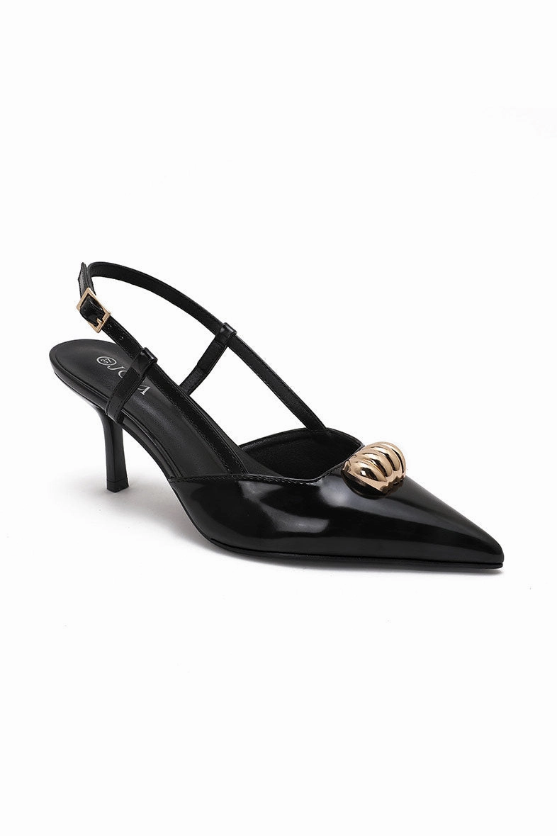 Julia Black Patent Gold Detail Slingback Heels Pics Of High Heels Shoes