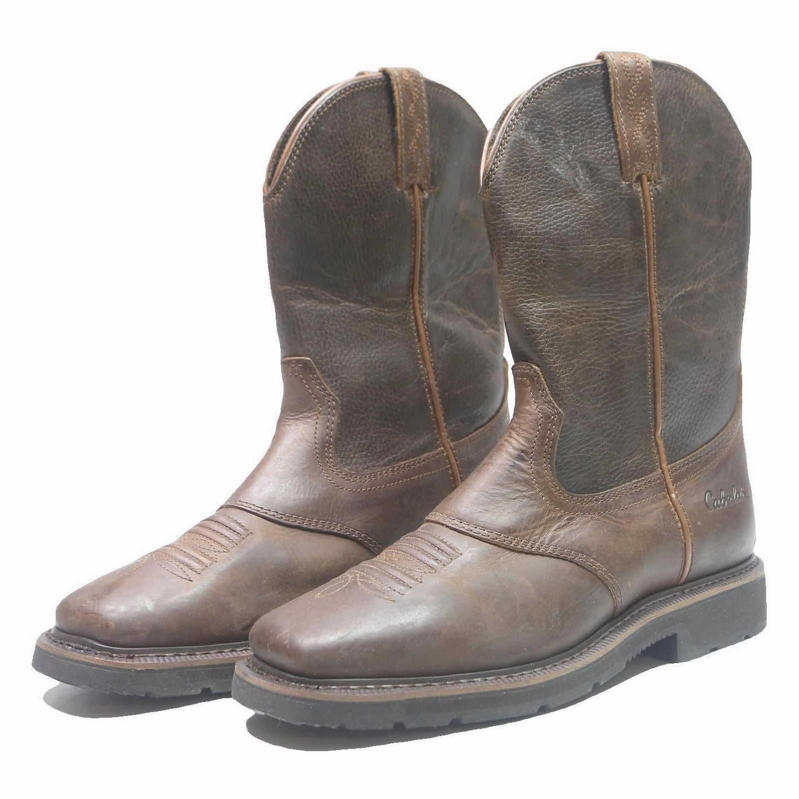 CABELAS Mens Leather Ankle Boots Brown UK 9.5 Outdoor Casual Country Style Leopard Bootie Boots