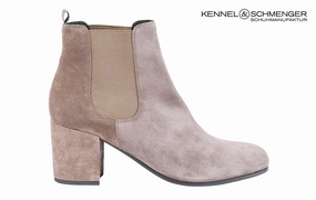 Ken Rubber Taupe Mid Heel Leather Ankle Boots