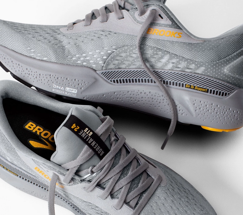 Glitter Running Shoes Brooks Men's Adrenaline GTS 24 Sneaker - Alloy/White/Gold Fusion