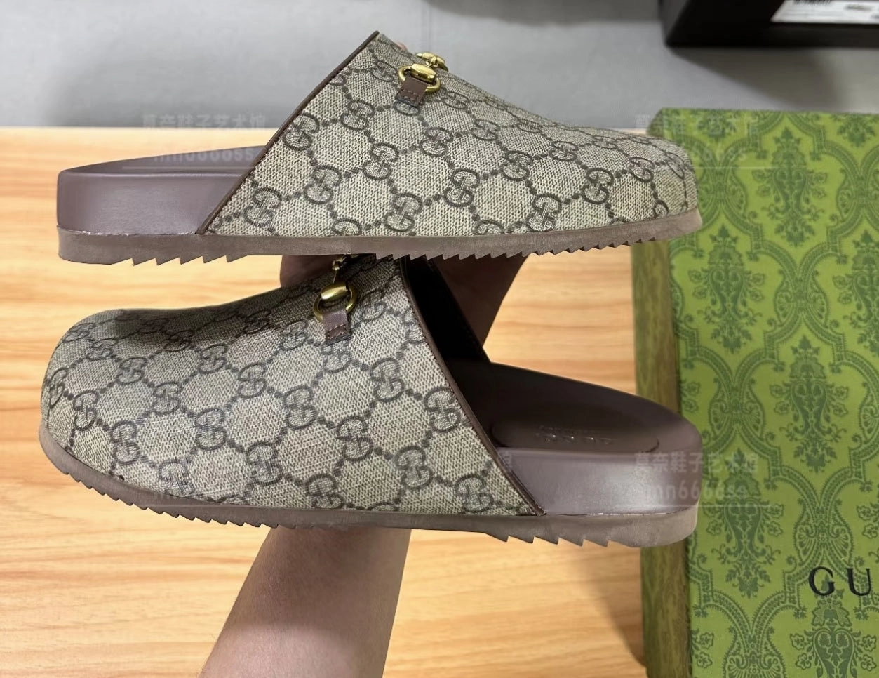 SE1729 Gucci Women's Horsebit Mule / Size5-11 Flat Grey Shoes