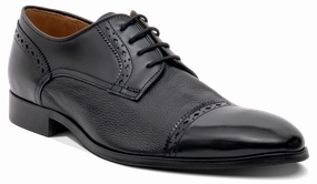 Leather Chunky Derby Shoes Ashbourne - Black Hi-Shine/Grain