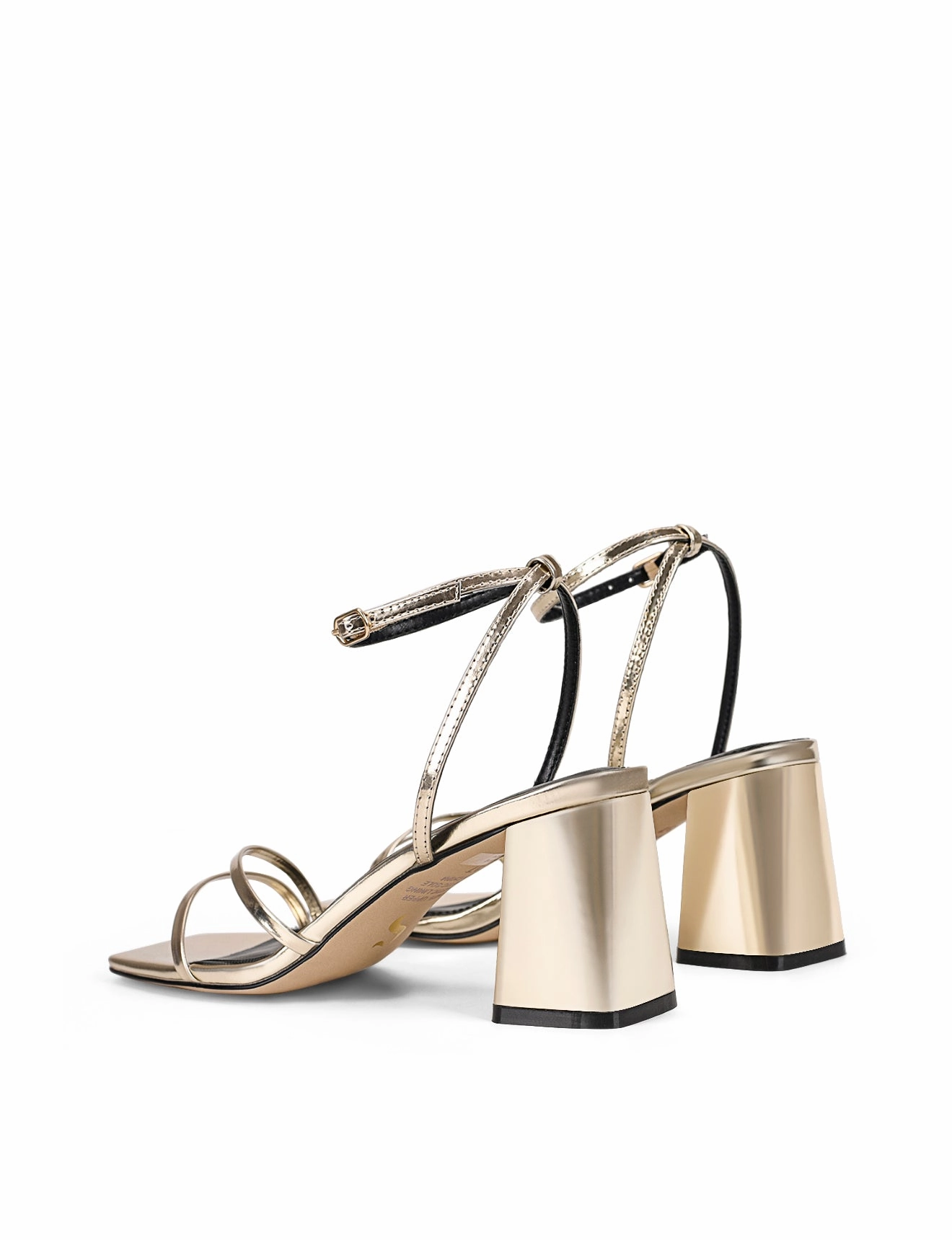 Starling Strappy Block Heels - Gold Mirror Metallic Leather High Heel Tips