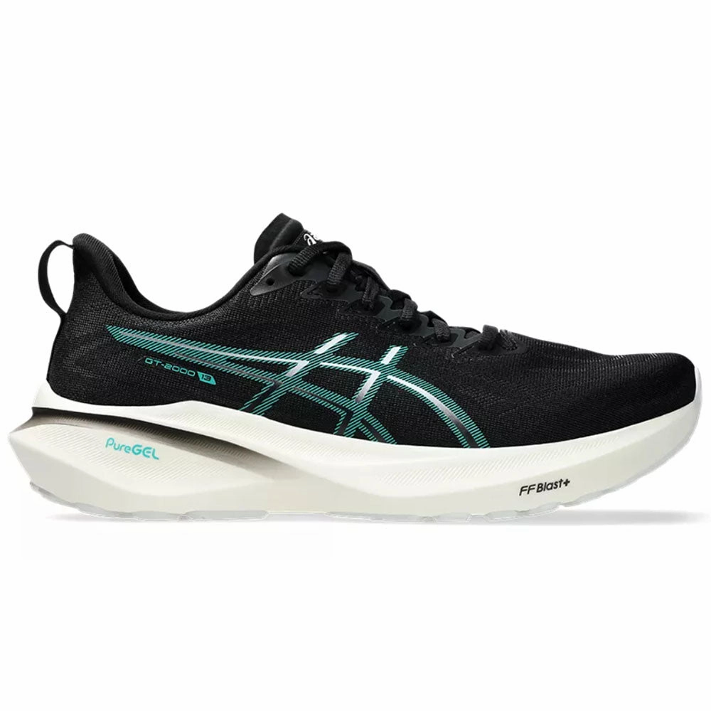 Men's Asics GT-2000 13, Black/Wave Teal, 8.5 D Medium Asics Indoor Tennis Shoes
