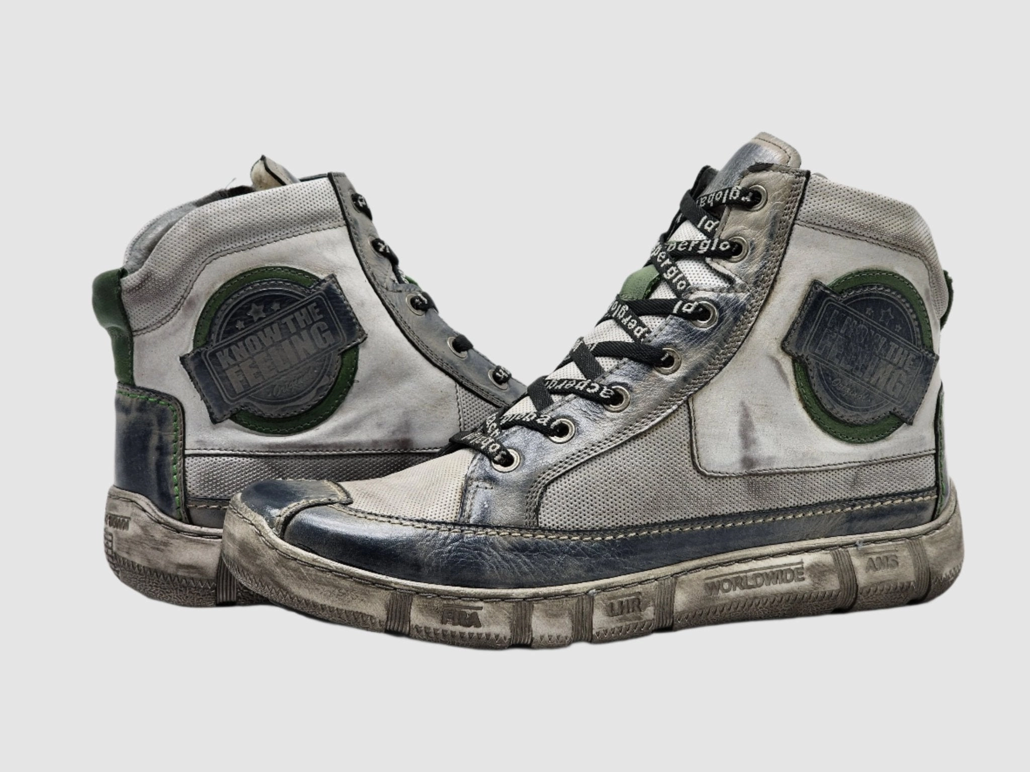 Boots And Bling Outfits Men's Comfort Thick Wool-Lined Zip-Up Leather Boots - Grey/Green