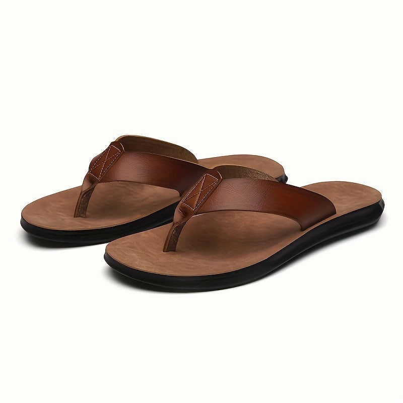 Jasmine Flip Flops Men's Solid Thong Sandals With Microfiber Leather Uppers, Casual Non Slip Flip-flops Sandal