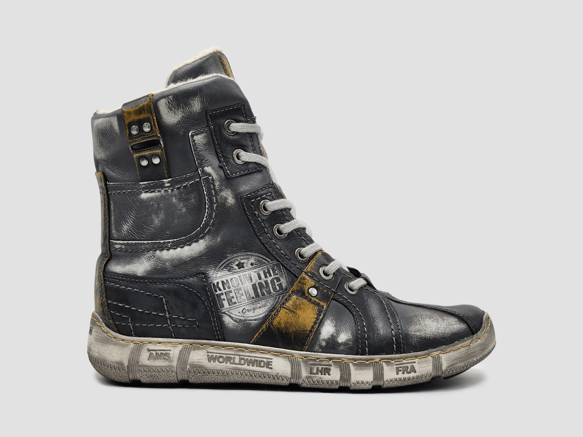 Boots In The Park 2024 Men's Tall Comfort Thick Wool-Lined Zip-Up Leather Boots - Grey/Yellow