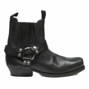 Mens Black Leather Biker Boots UK 10.5 Stylish Western Motorcycle Footwear Knee High Kitten Heel Boots