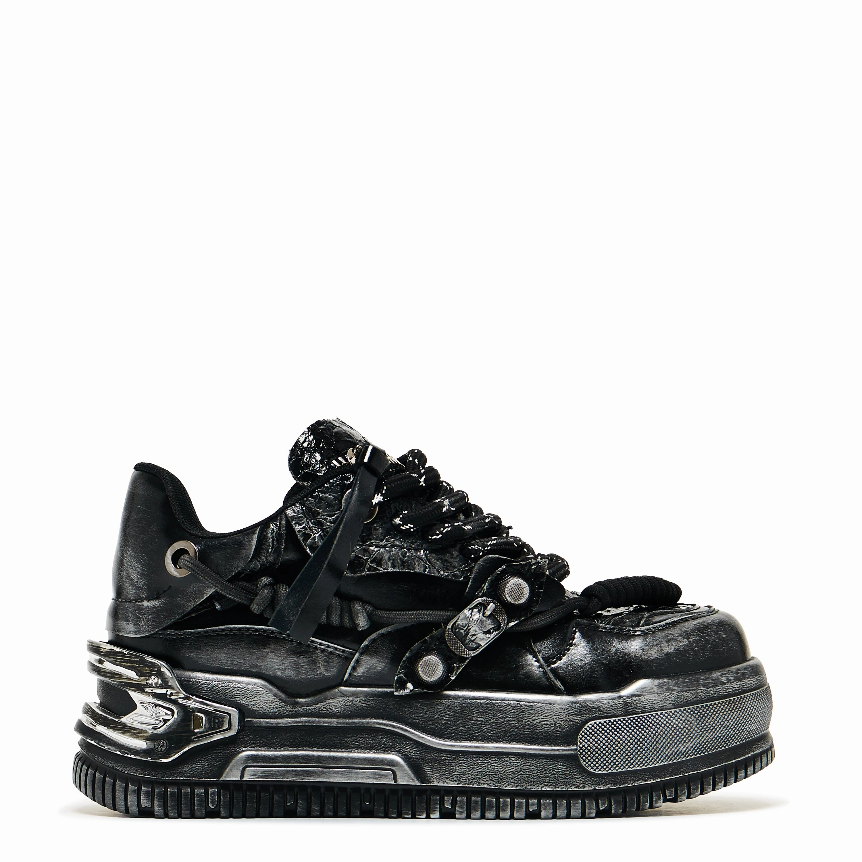 Metamorphosis Distressed Platform Trainers - Charcoal Made In Italy Mary Jane Shoes