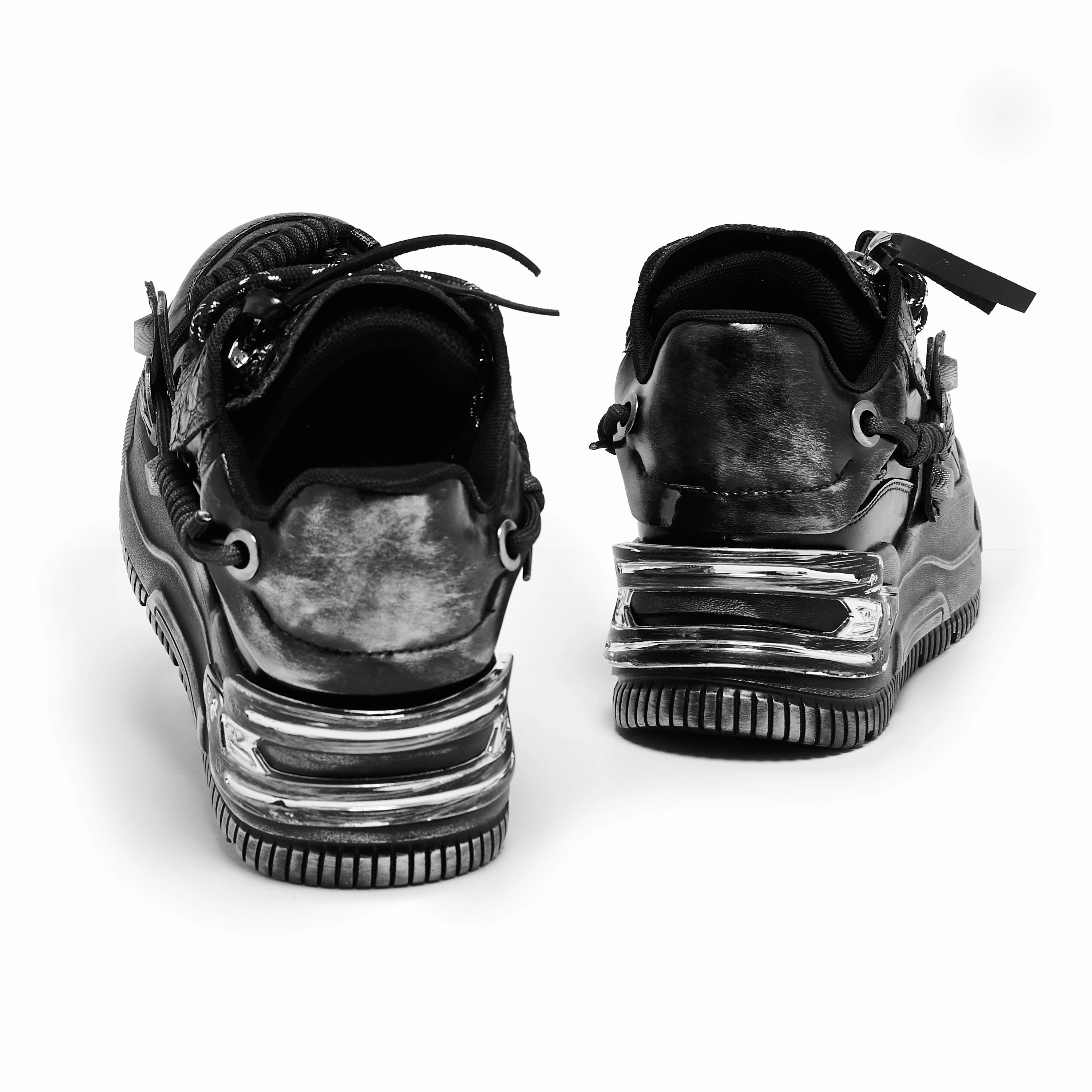Metamorphosis Distressed Platform Trainers - Charcoal Croc Mary Jane Shoes