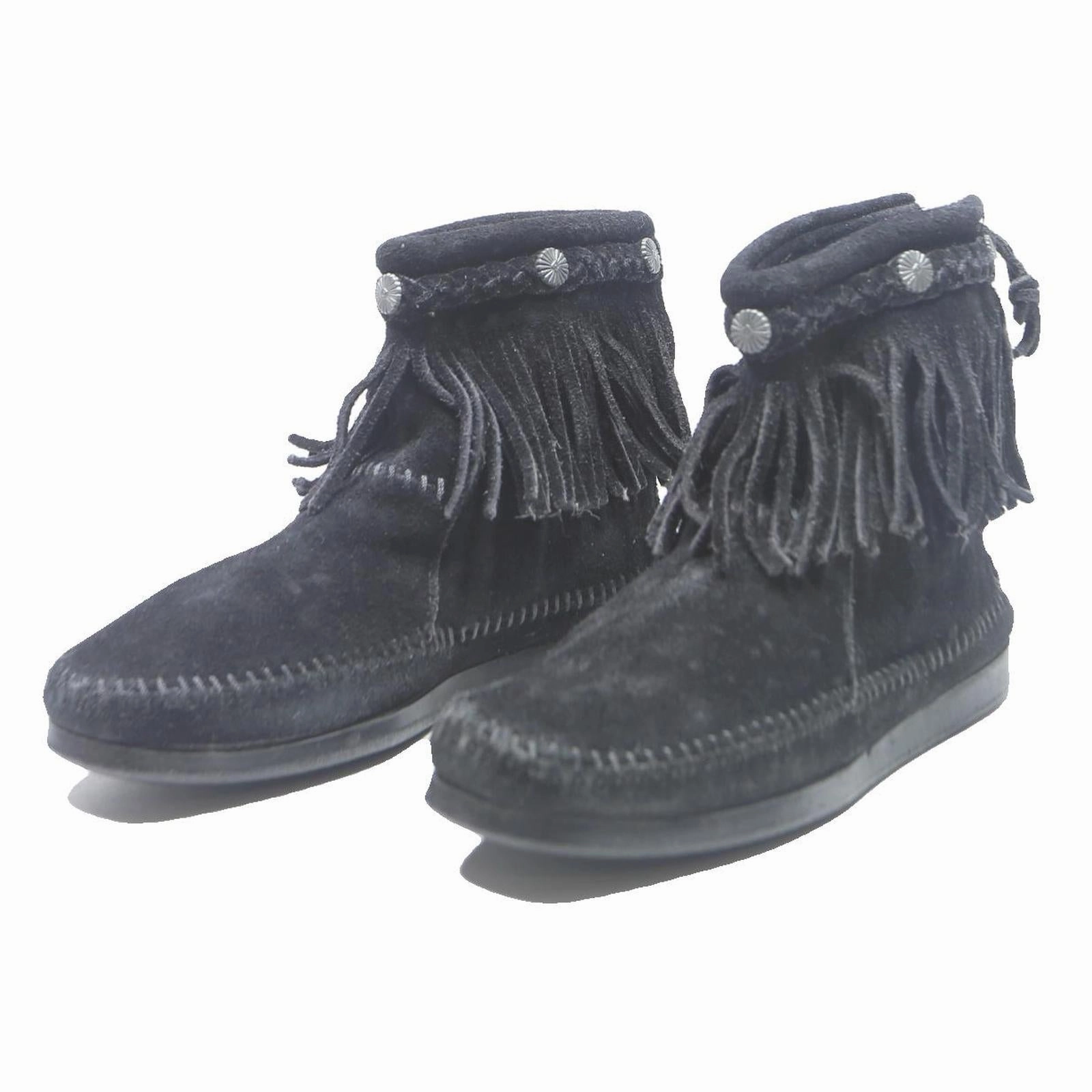 MINNETONKA Womens Black Leather Ankle Boots UK 5 Fringe Casual Comfortable Christopher Kane Chelsea Boots