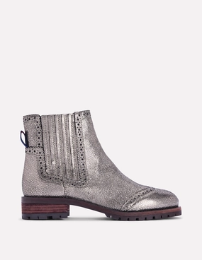 Brogue Detail Chelsea Boots-Silver Bobby Chelsea Boots