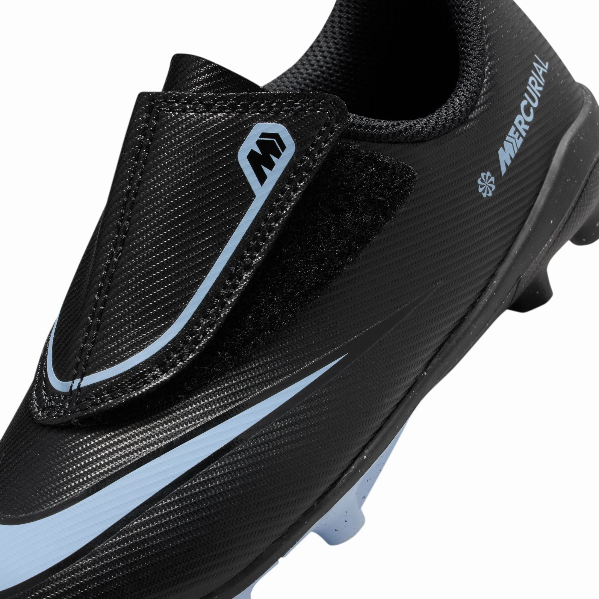 Nike Junior Mercurial Vapor 16 Club MG Multi Ground PS (V) Soccer Shoes- Black/Ice Blue Soccer Cleats And Ball