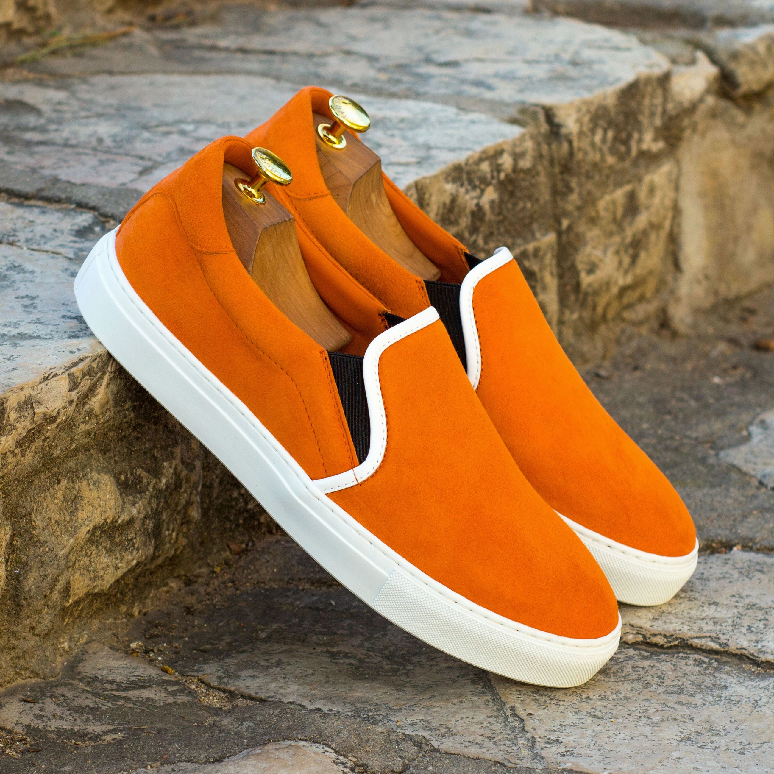 Stinky Sneakers Baking Soda Orange Suede Slip-On Sneakers