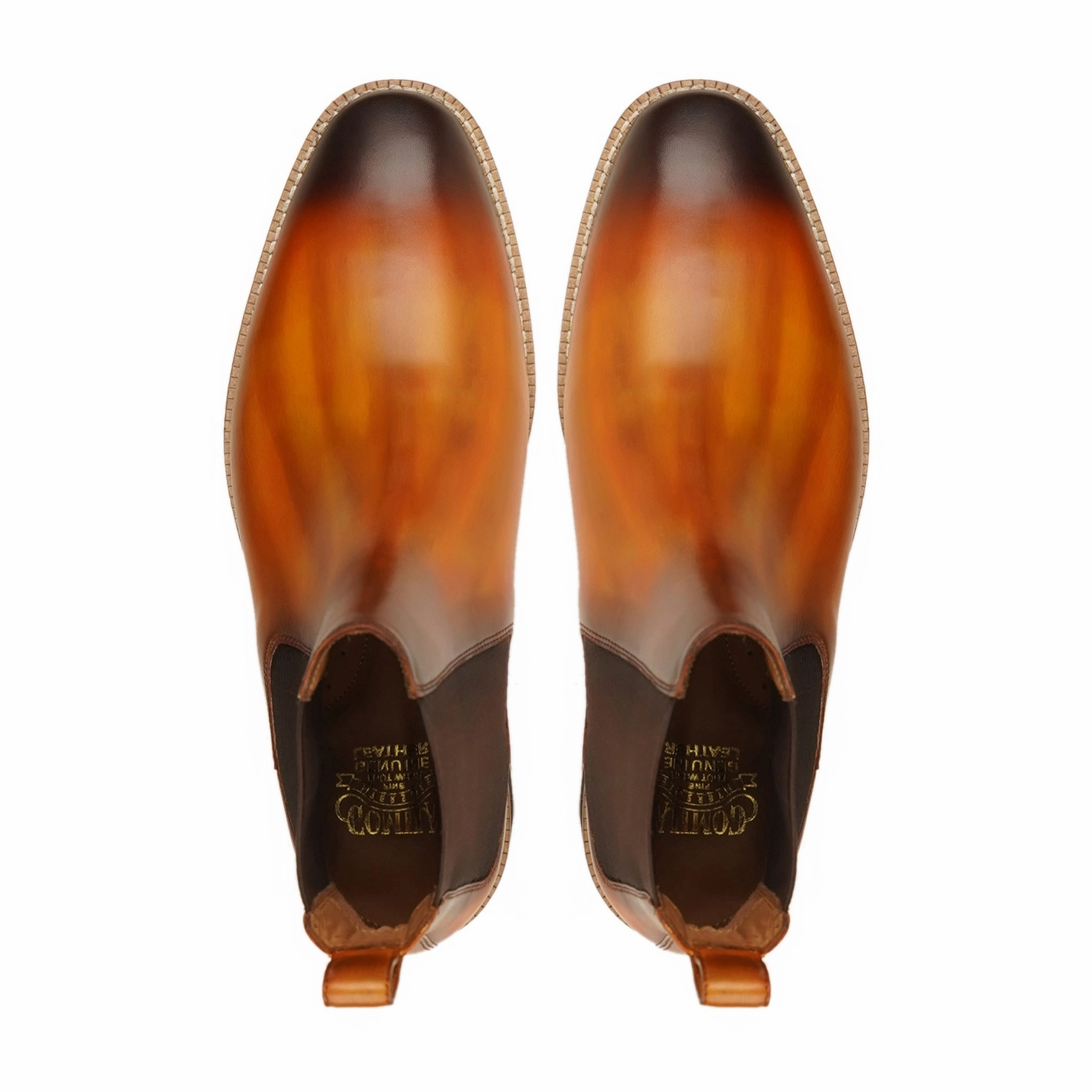 Round Toe Cuban Heel Chelsea Boots Ostend - Men's Burnished Tan Patina Calf Leather Chelsea Boot