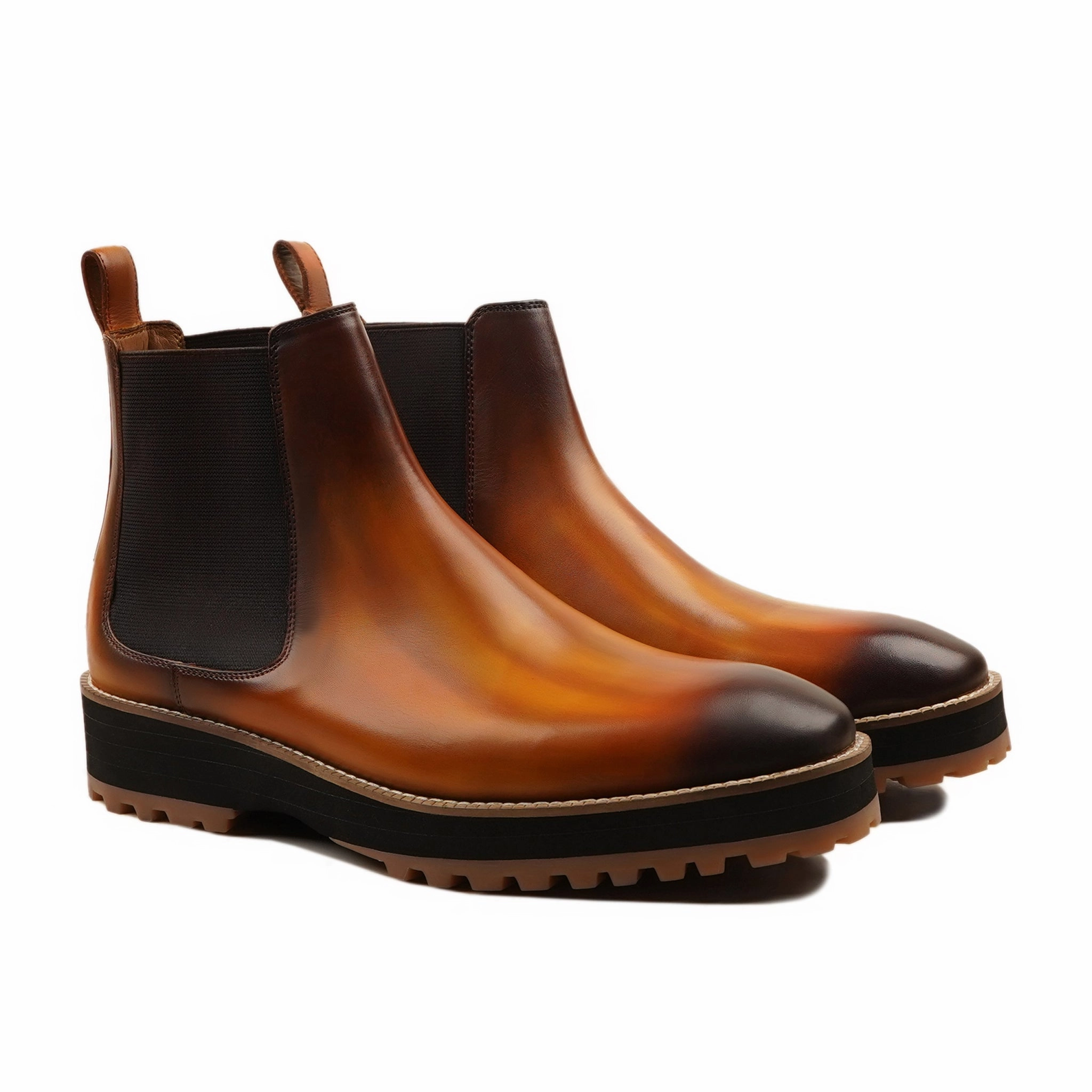 Ostend - Men's Burnished Tan Patina Calf Leather Chelsea Boot High Heel Platform Chelsea Boots