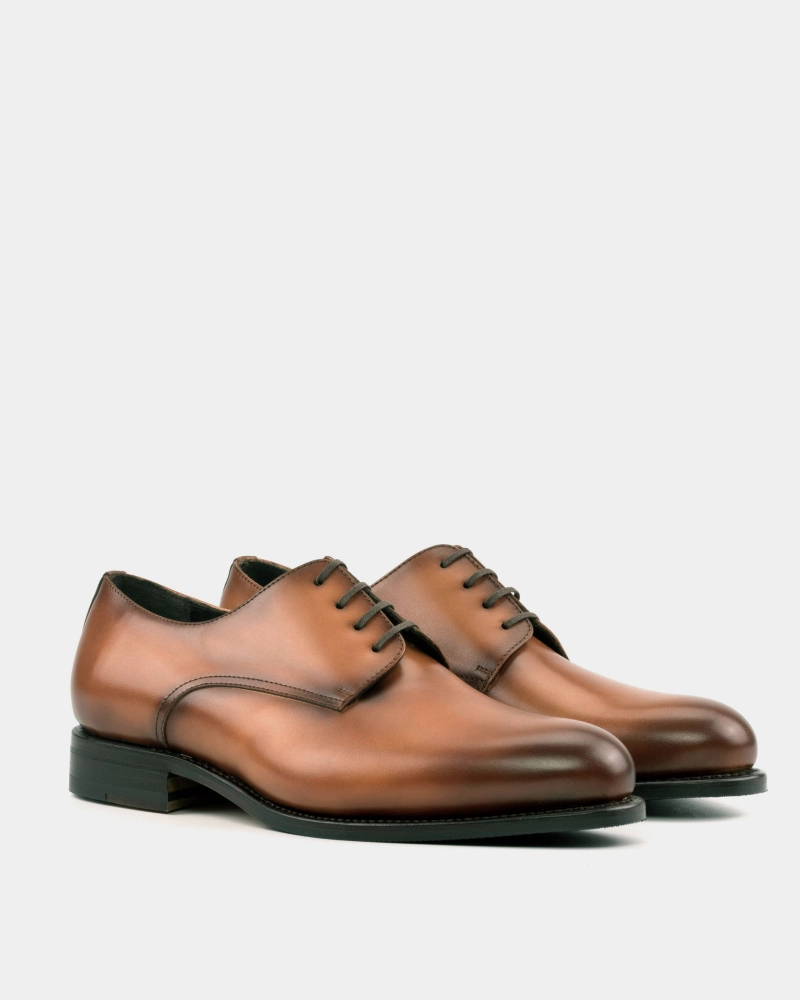 Leather Lace-up Chunky Platform Shoes Outlet - Derby in Tobacco