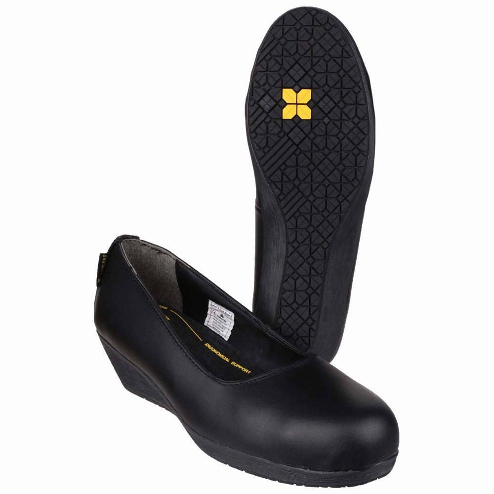 Amblers Safety FS107 Antibacterial Memory Foam Slip on Wedged Safety Court Shoe Cowboy Boots With Slacks