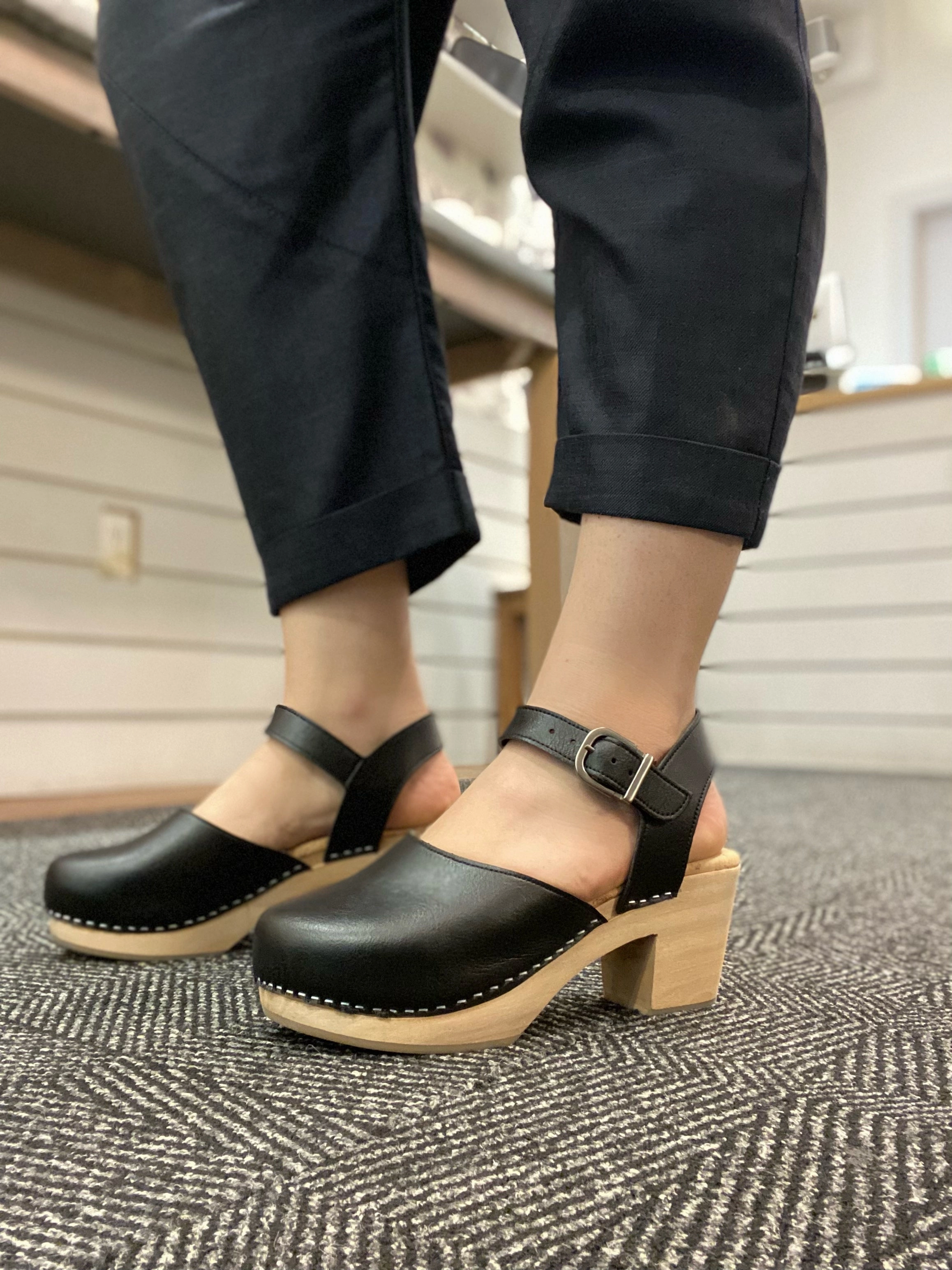 Pepper Clog in Smooth Black from Novacas Stretchies Mary Jane Joyce Shoes
