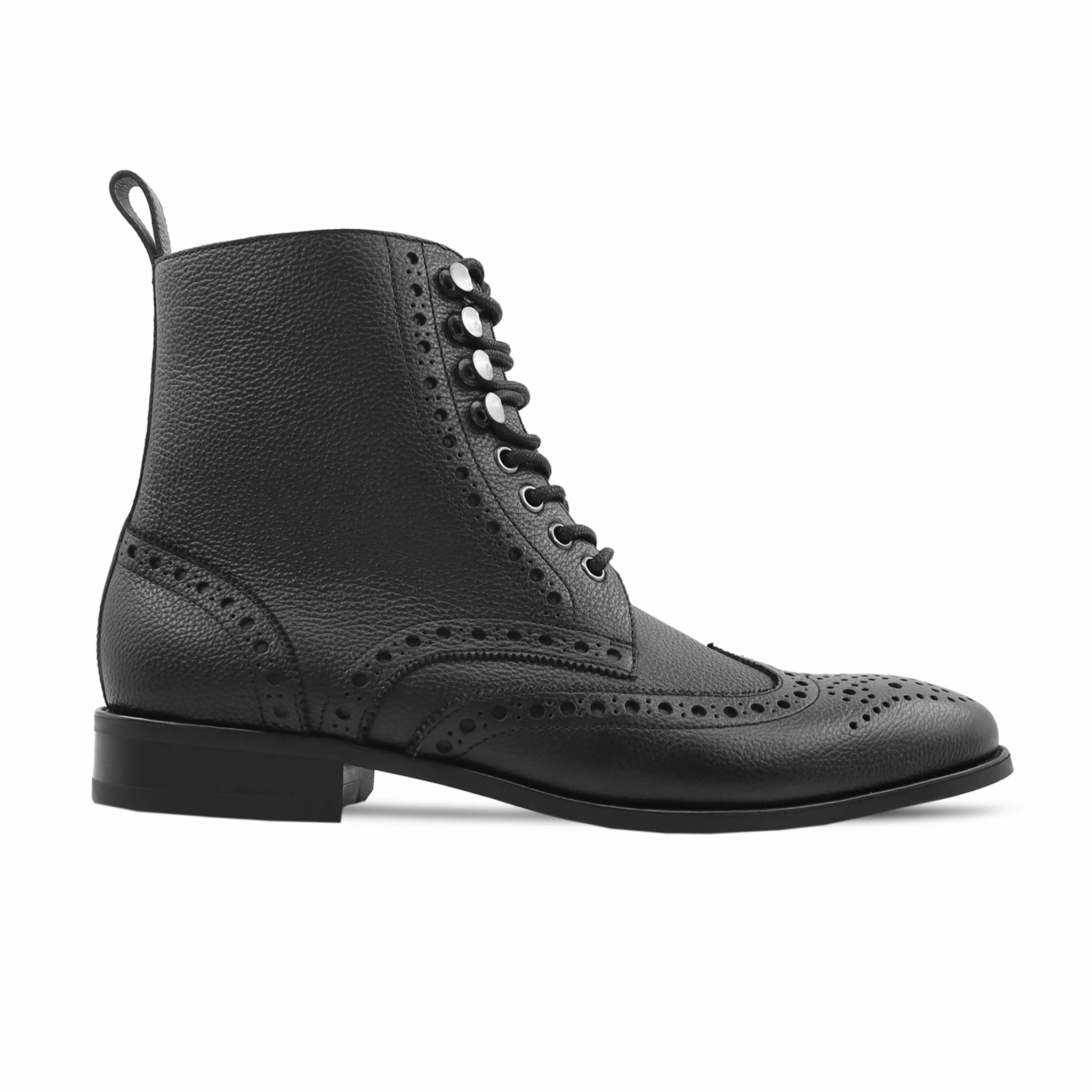 Baluran - Men's Black Pebble Grain Leather Boot Goth Combat Boots