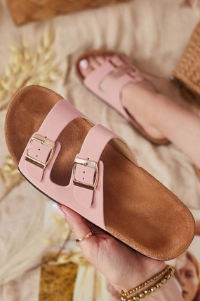 Flats Shoes Worship PINK SOFT FOOTBED SUMMER FLAT SLIDERS SANDALS (PACK B)
