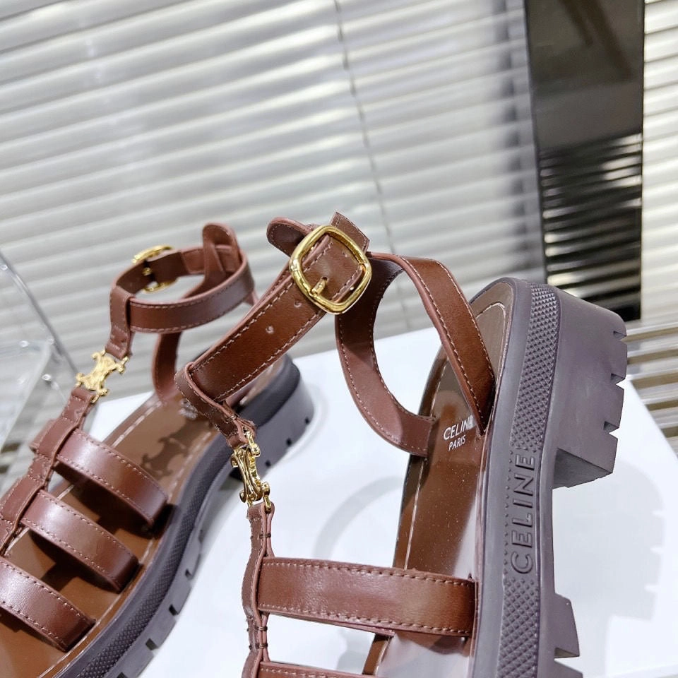 Flat Shoes Aesthetic SE1161 Celine Clea Triomphe Gladiatop Chunky Sandal / Size5-10