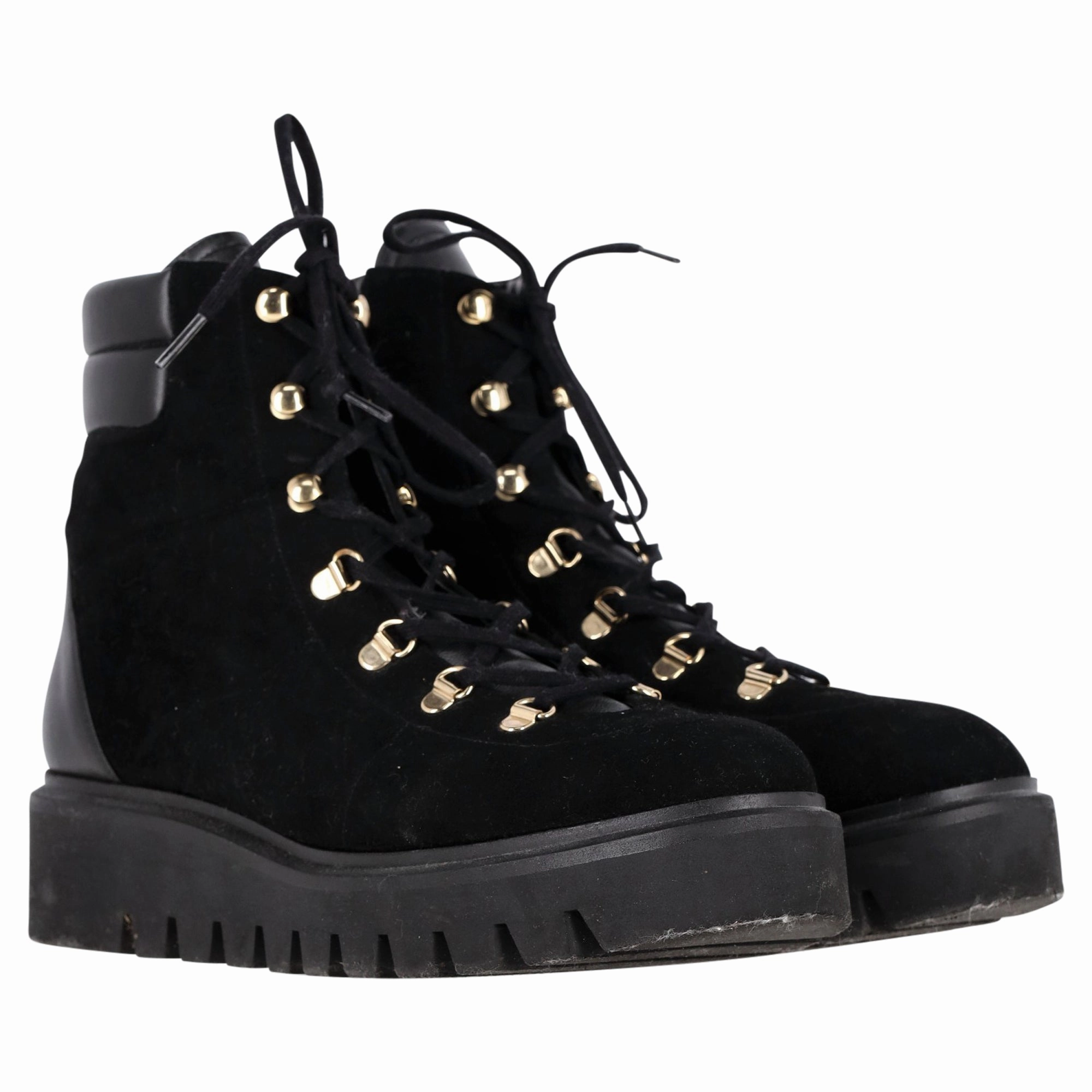 Stuart Weitzman Chalet Hiking Boots in Black Suede Redwing Hiking Boot