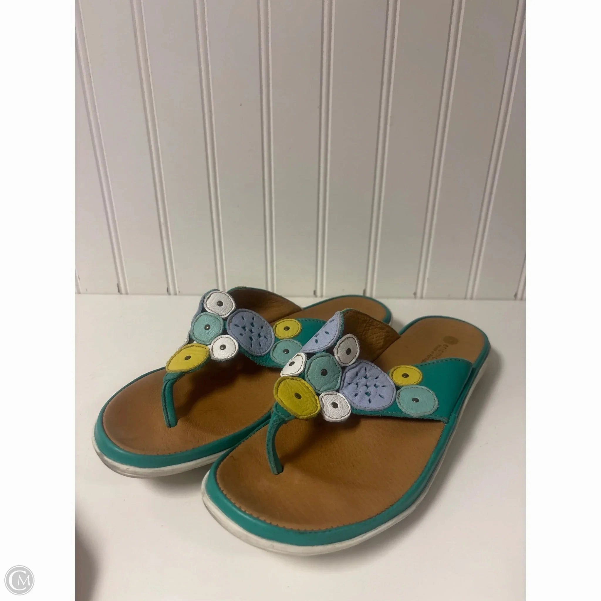 Leather Rainbow Flip Flops Sandals Flip Flops By Eric Michael London In Green, Size: 8.5