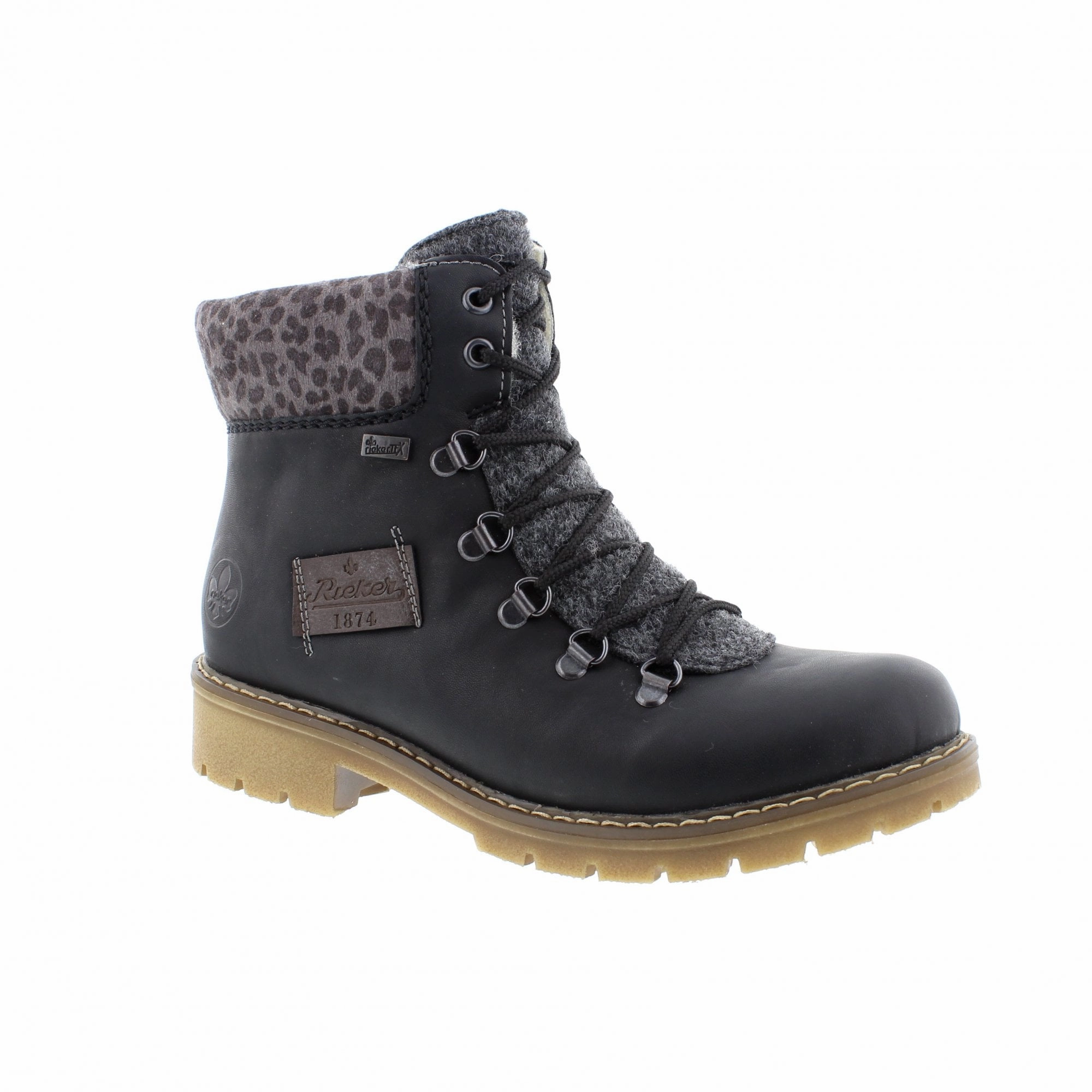 Rieker Women's Sabrina 36 Fur Lined Ankle Boot - Schwarz/Anthrazit/Basalt/Leo Refined Gloss Chelsea Boots