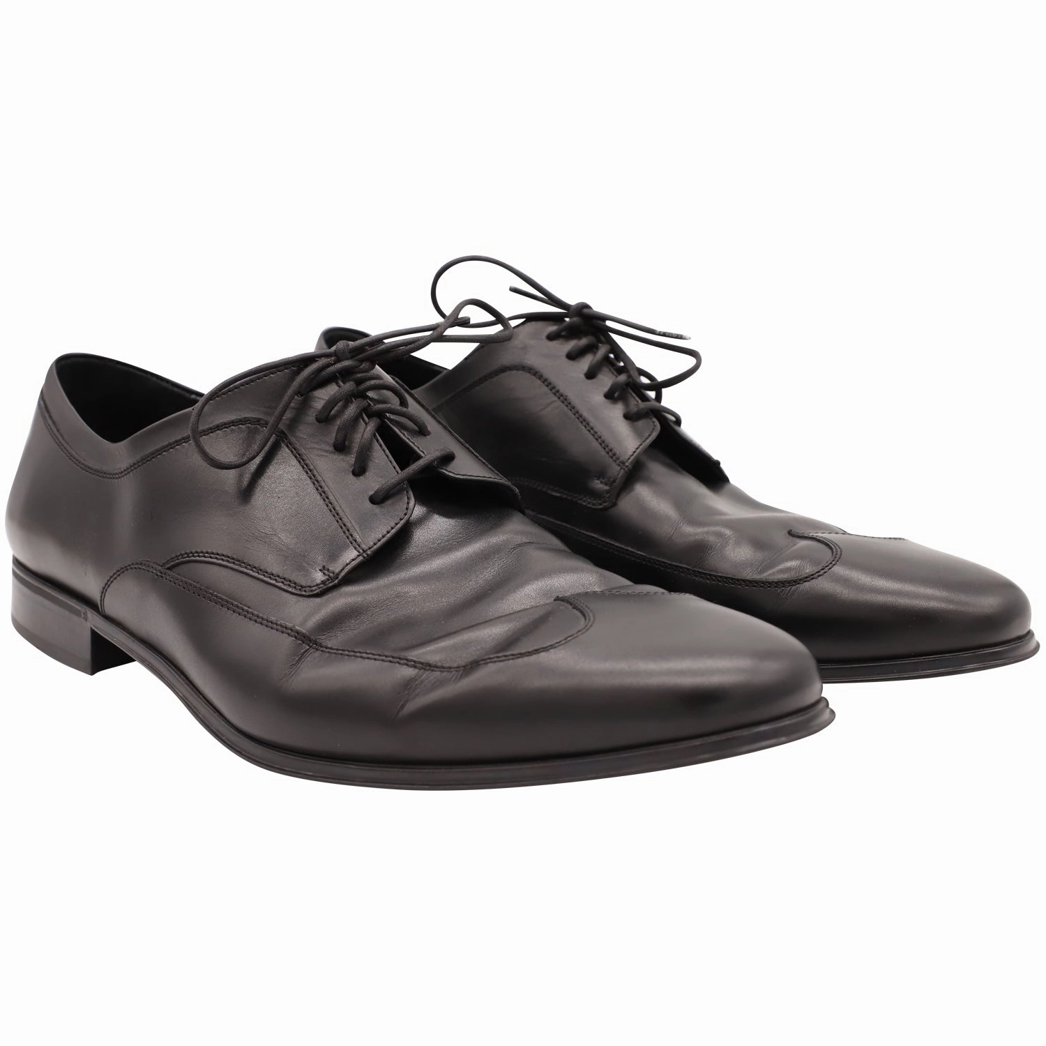 Salvatore Ferragamo Lace-Up Derby Shoes in Black Calfskin Leather Mid Top Derby Shoes