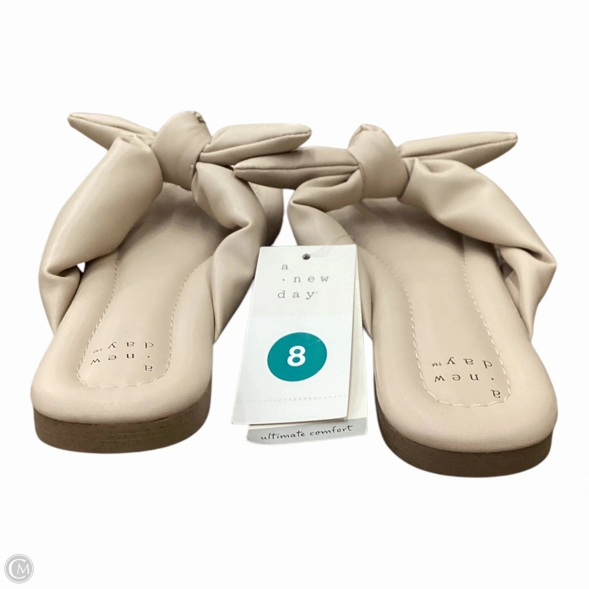 Sandals Flip Flops By A New Day In Beige, Size: 8 Flip Flops With Wedge Heel