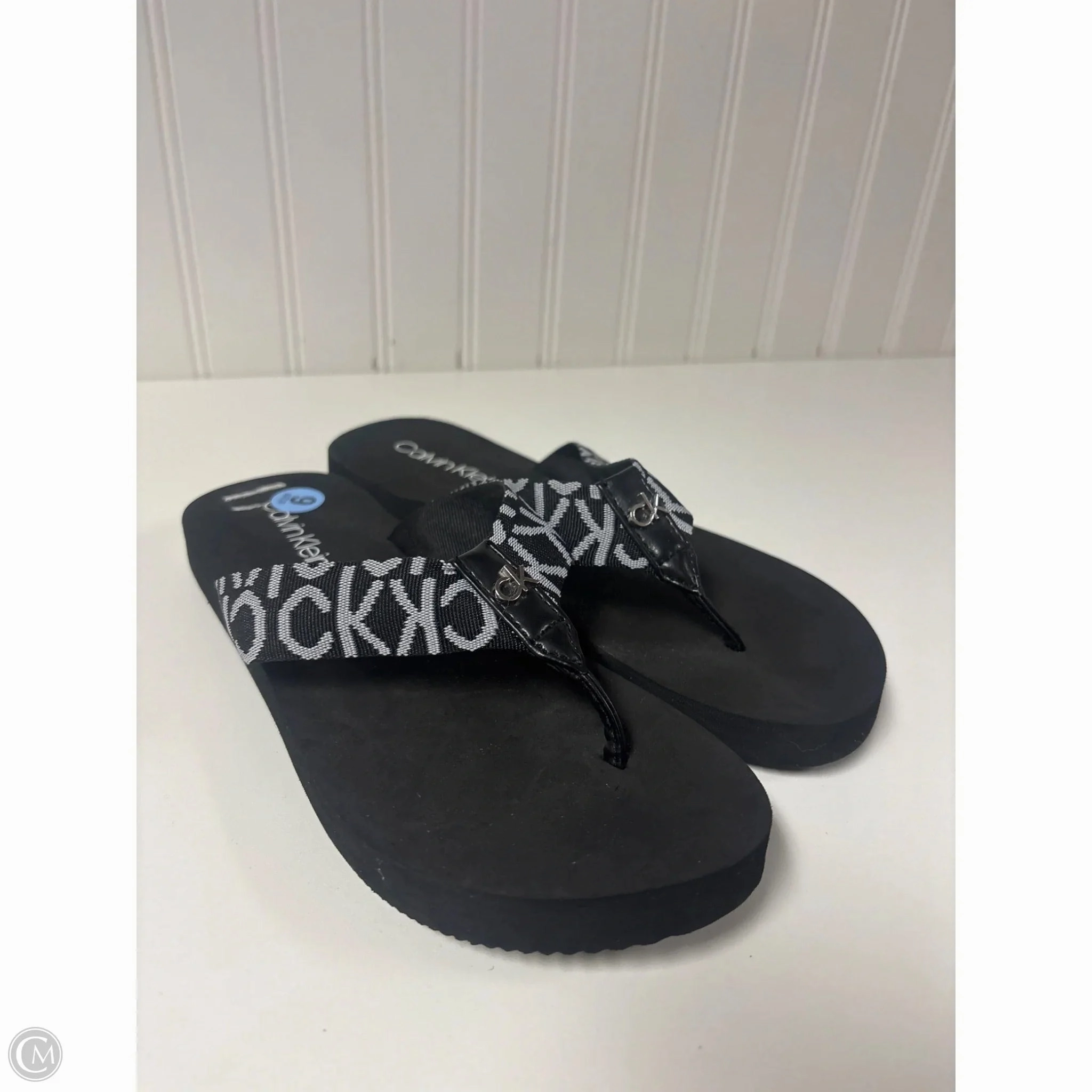 Sandals Flip Flops By Calvin Klein In Black, Size: 6 Thick Rubber Sole Flip Flops