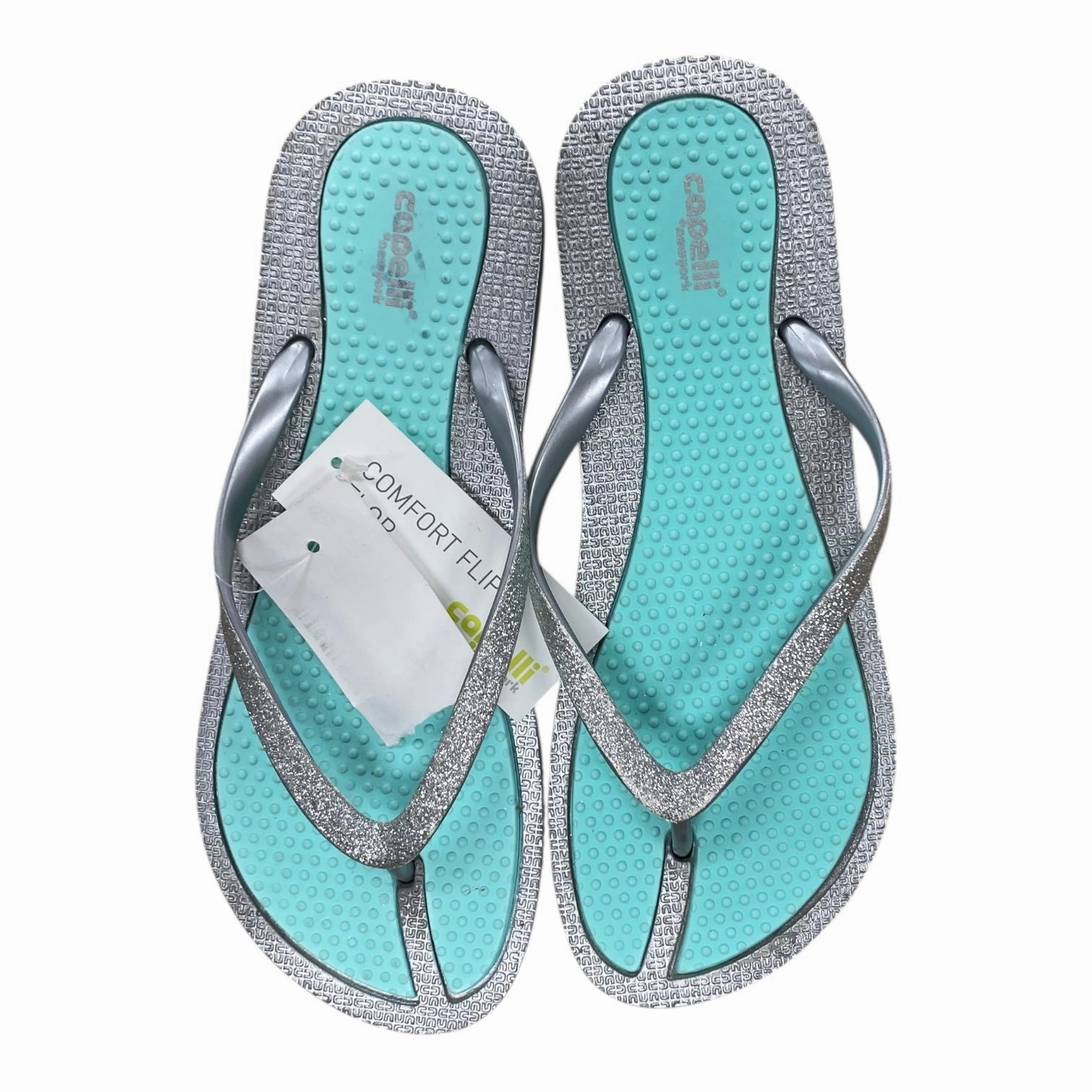 Sandals Flip Flops By Capelli In Green & Silver, Size:8 Flip Flops Returns