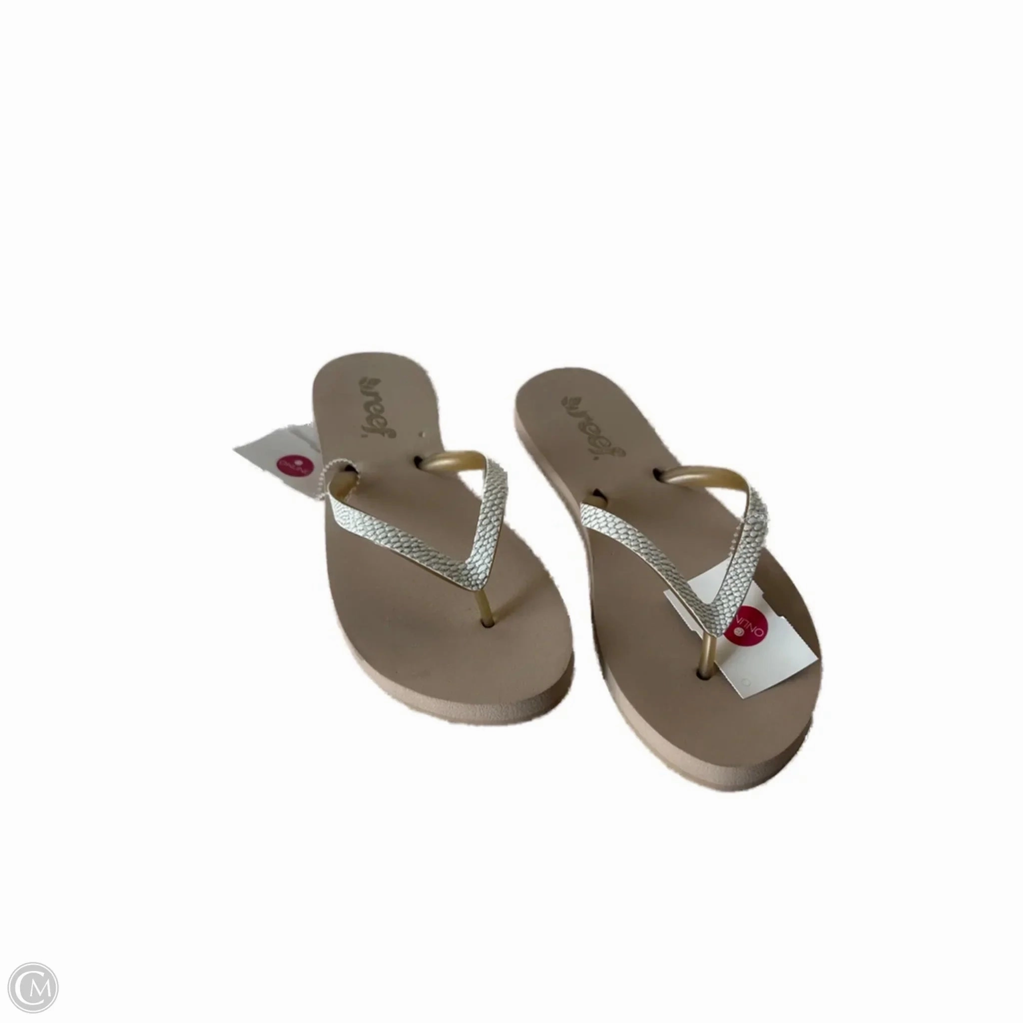 Graphic Flip Flops Sandals Flip Flops By Reef In Tan & White, Size: 6